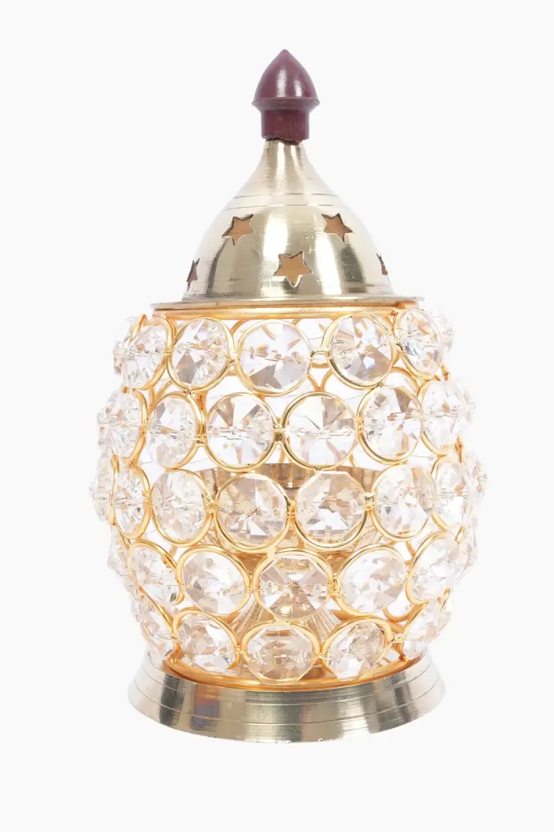 Brass & Crystal Akhand Diya / Vilakku - 14 Cm
