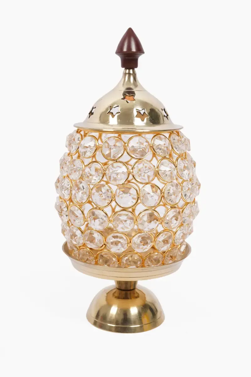 Brass & Crystal Akhand Diya / Vilakku - 20 Cm