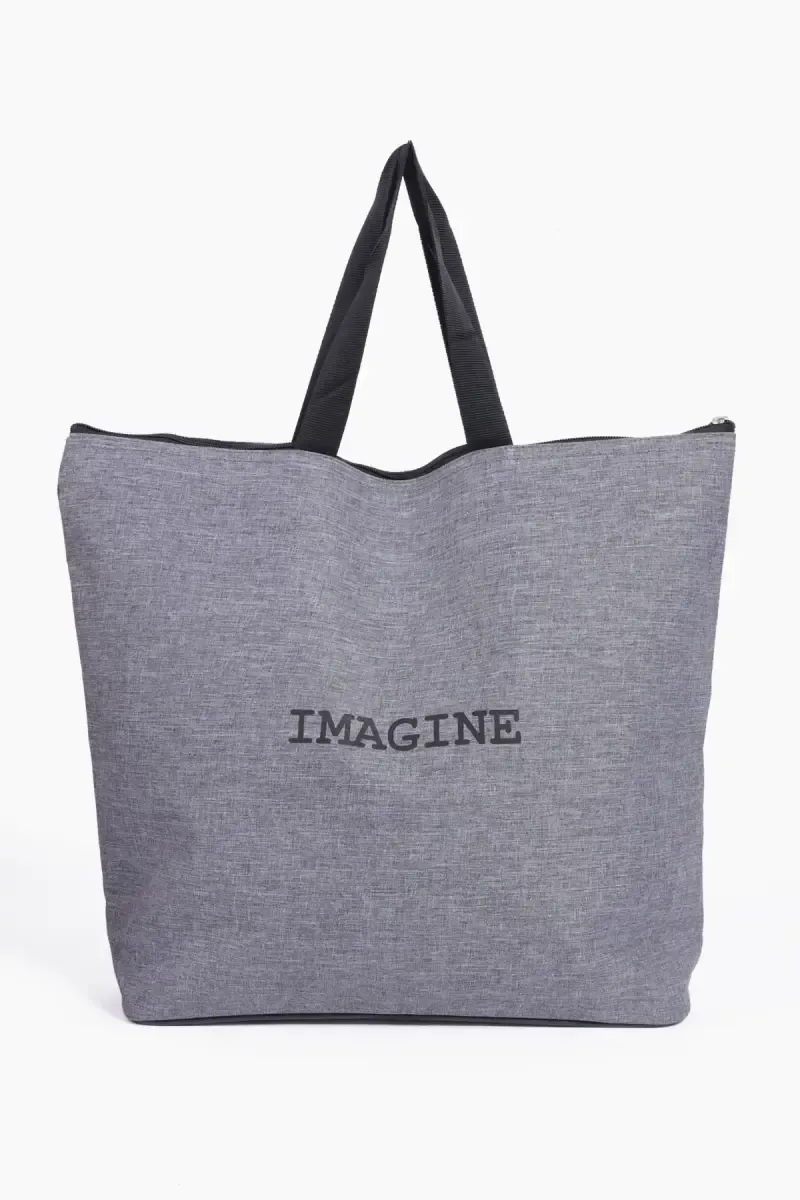 Grey Solid Shopping Tote Hand Bag