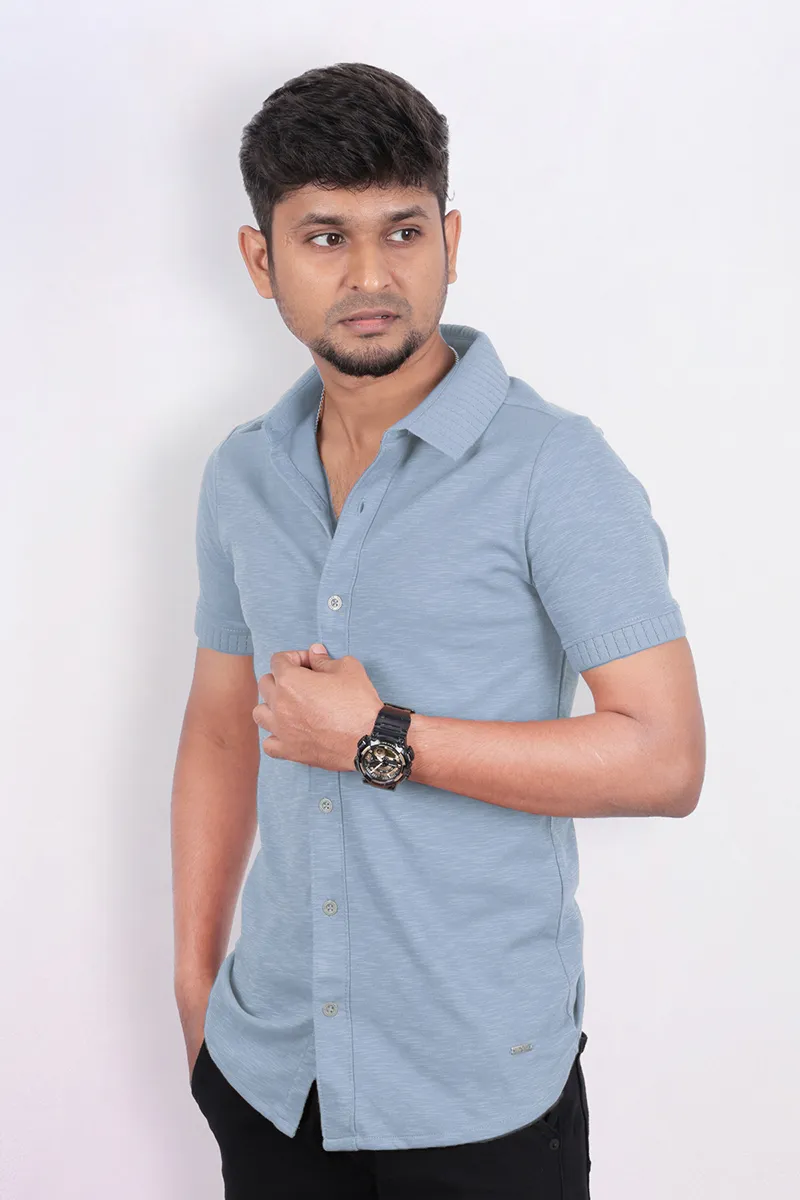 Men's Self Designed Half Sleeve Casual Shirt 028923SKYBLU44