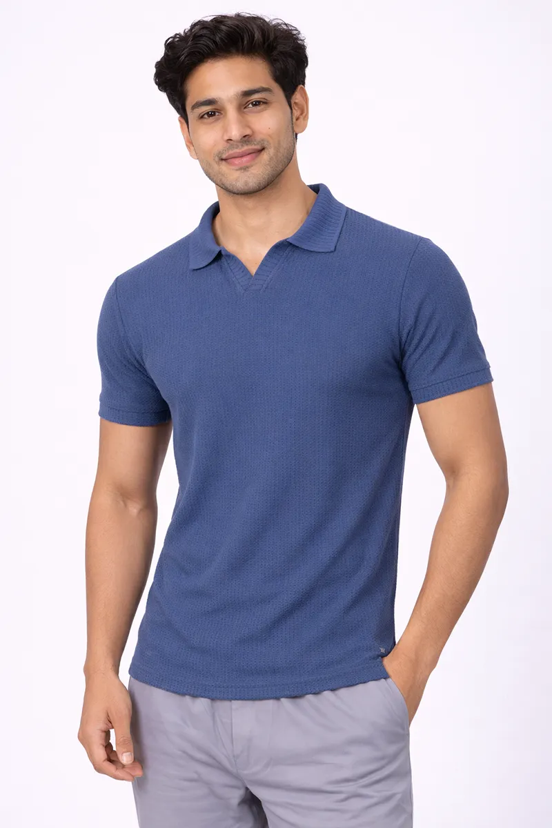 Cotton Self Designed Polo T-shirt for Men