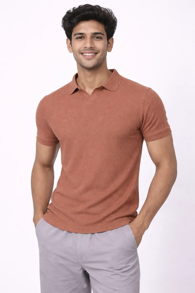 Cotton Self Designed Polo T-shirt for Men