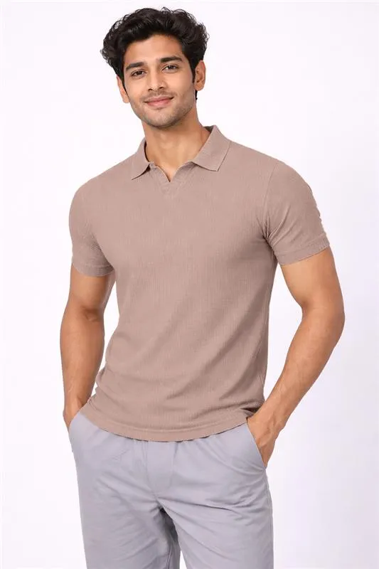 Cotton Self Designed Polo T-shirt for Men 02892544CRE