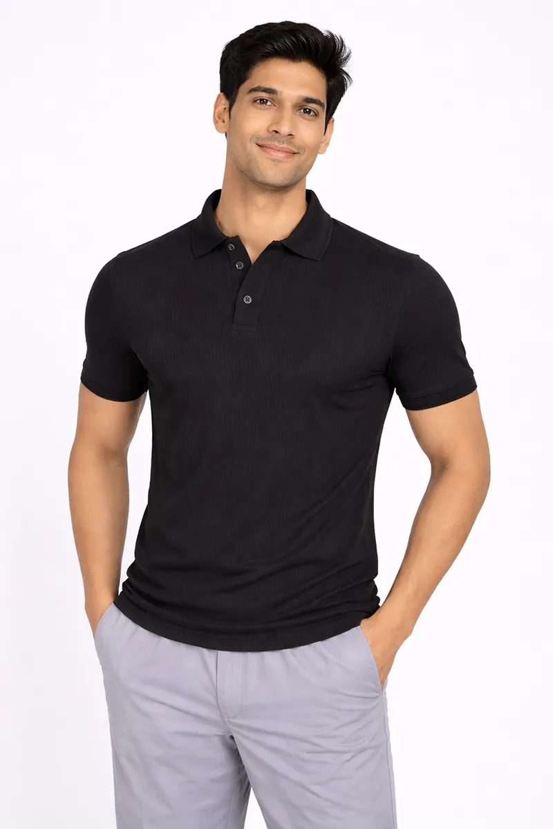 Men's Cotton Polo Neck Casual T-shirt 02892644BLA