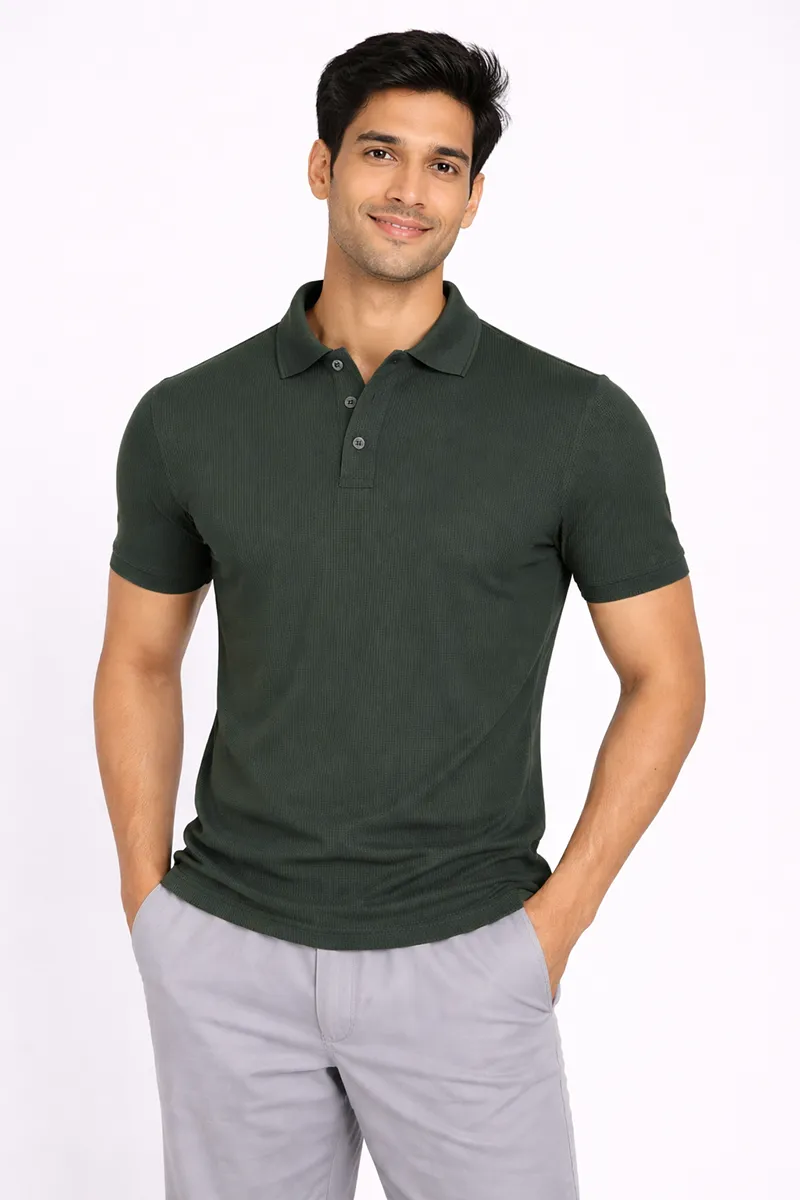 Men's Cotton Polo Neck Casual T-shirt 02892644GRE