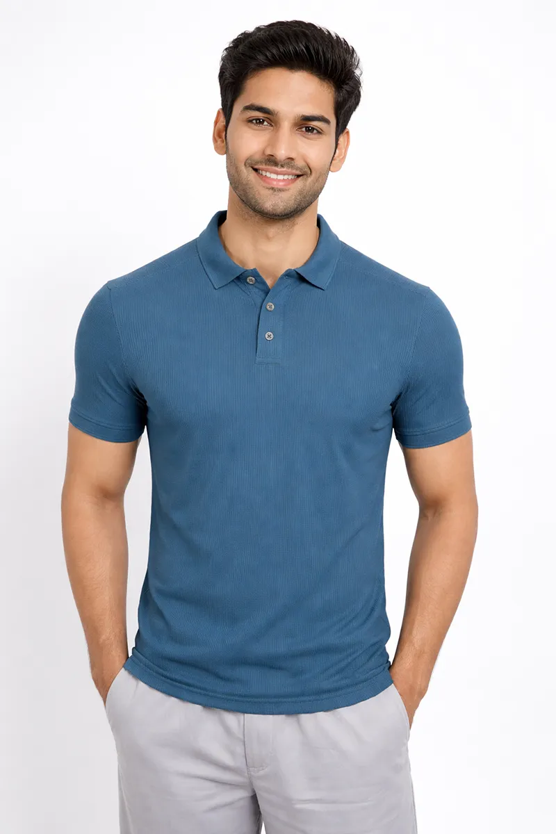 Men's Cotton Polo Neck Casual T-shirt 02892644NAVBLU