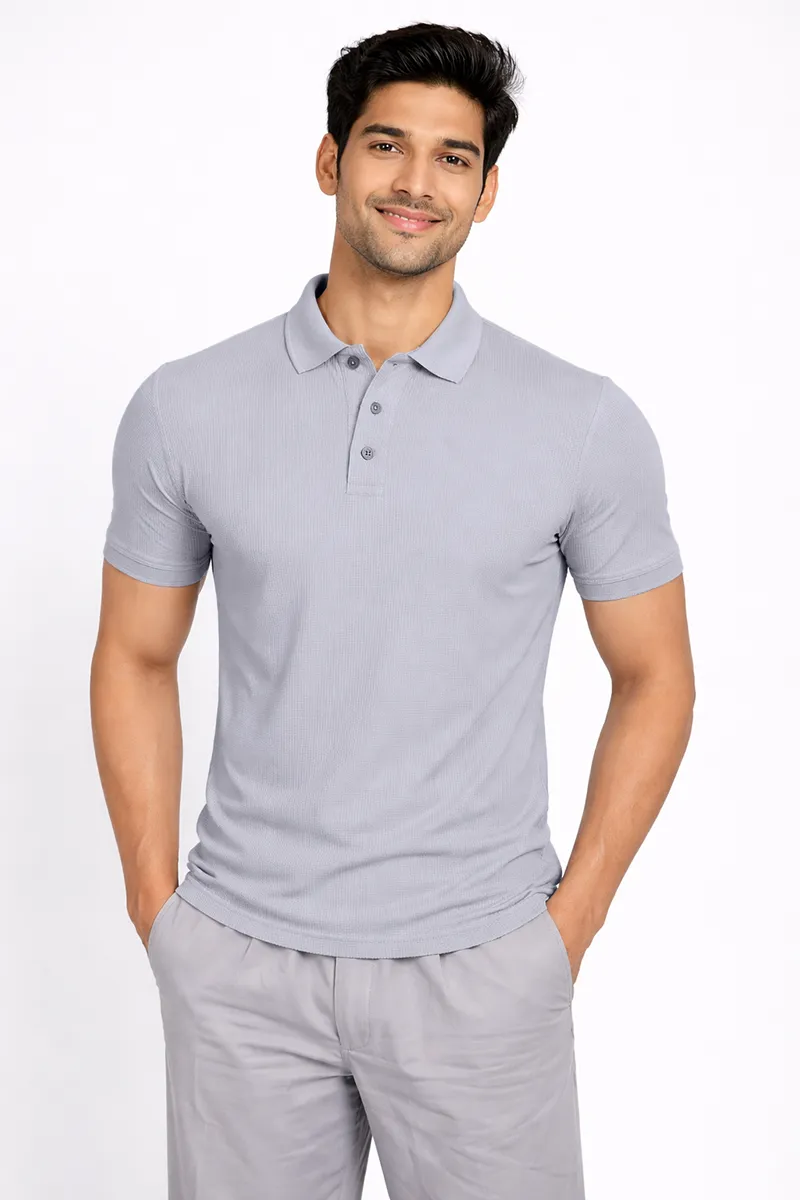 Men's Cotton Polo Neck Casual T-shirt 02892644OFFWHI