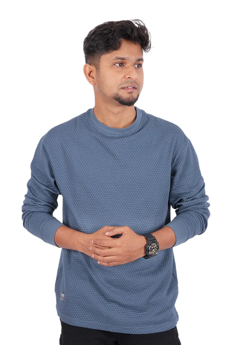 Men's Cotton Self Design Full Hand T-shirt  02892940NAVBLU
