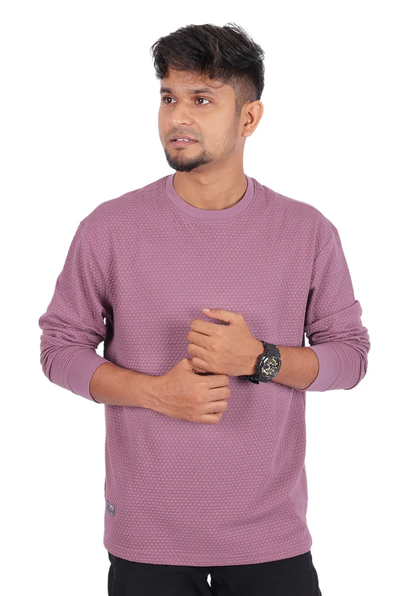 Men's Cotton Self Design Full Hand T-shirt  02892940PIN