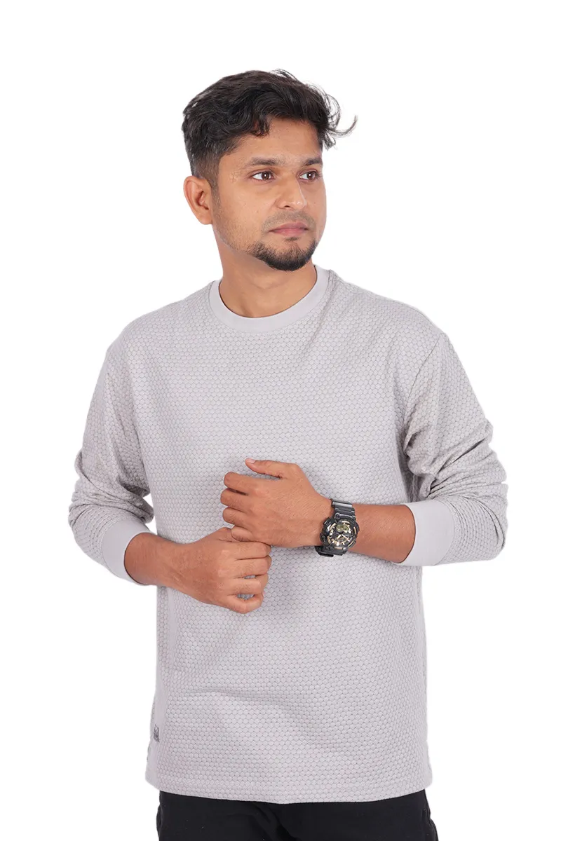 Men's Cotton Self Design Full Hand T-shirt  02892942GRE3