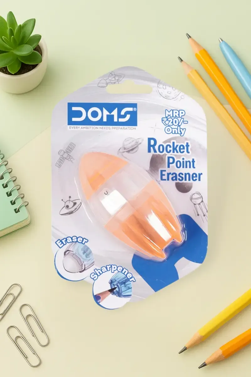 Doms Rocket Point 2 in 1 Eraser & Sharpener (Orange) - Pack of 1