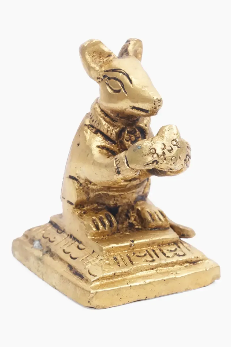 Brass Engraved Ganesha Rat - 6 Cm