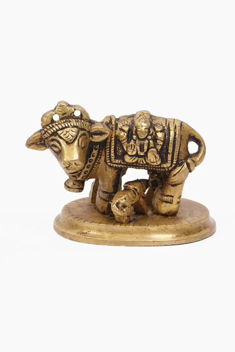 Brass Kamdhenu Cow with Calf Idol - 4 Cm