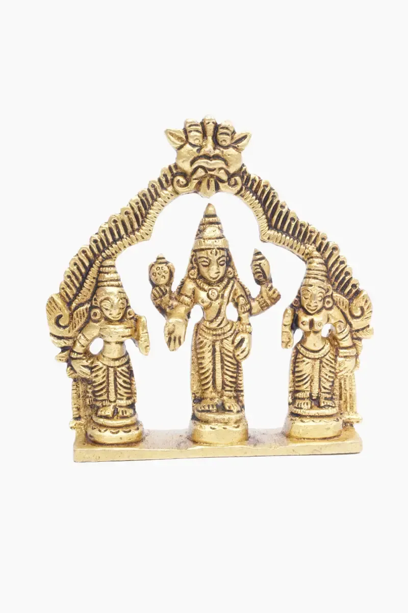Brass Perumal Sridevi Bhudevi Idol - 10 Cm