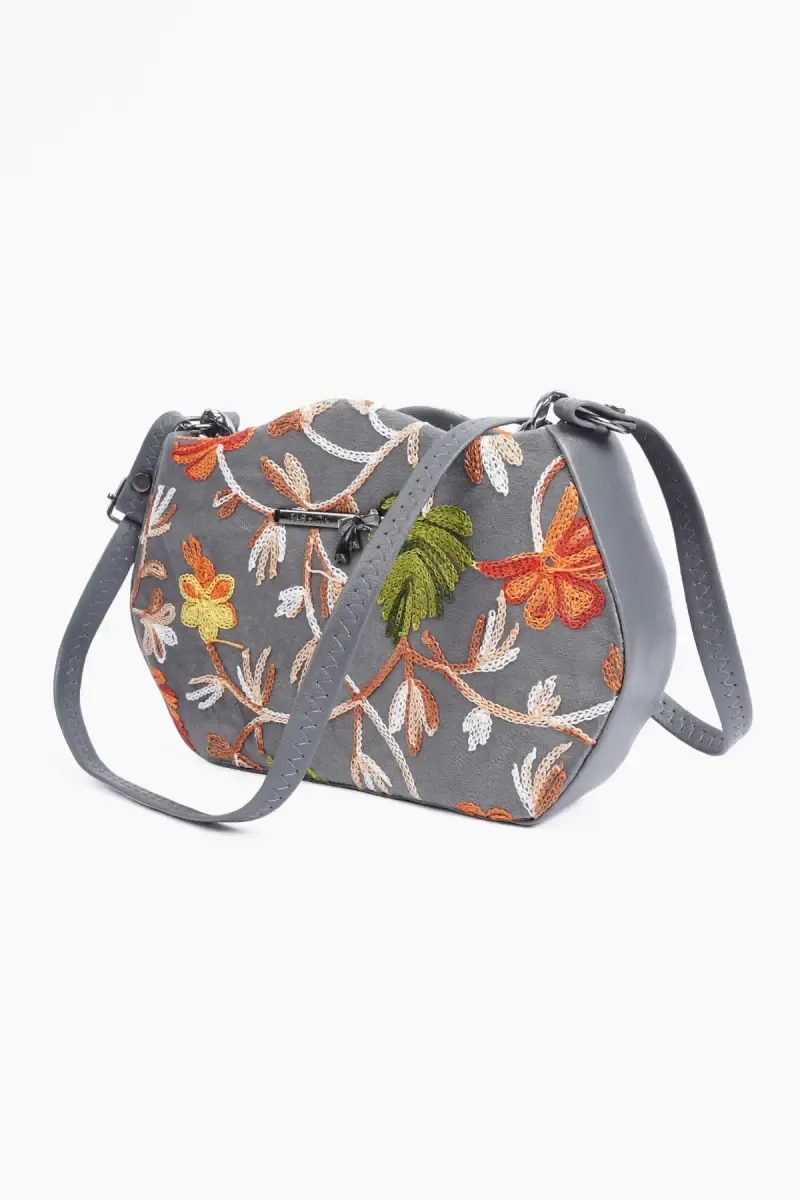Floral Embroidered Sling Bag for Women 029030GRE2