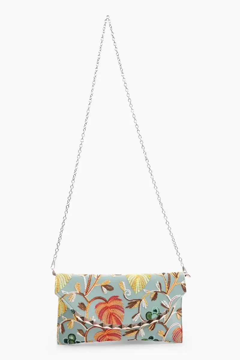 Elegant Embroidered Evening Clutch with Chain Strap for Women 029054GRE