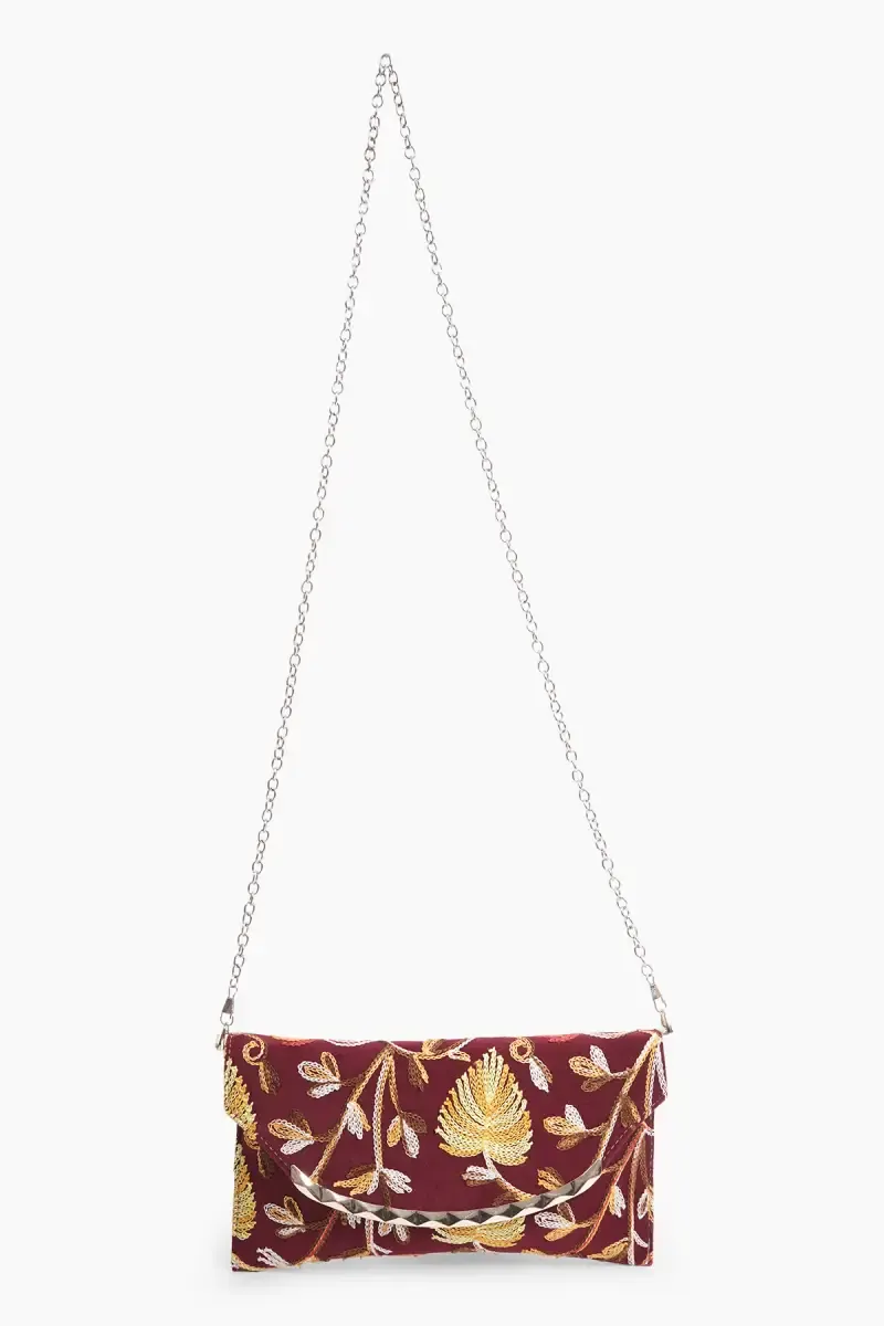 Elegant Embroidered Evening Clutch with Chain Strap for Women 029054MAR2