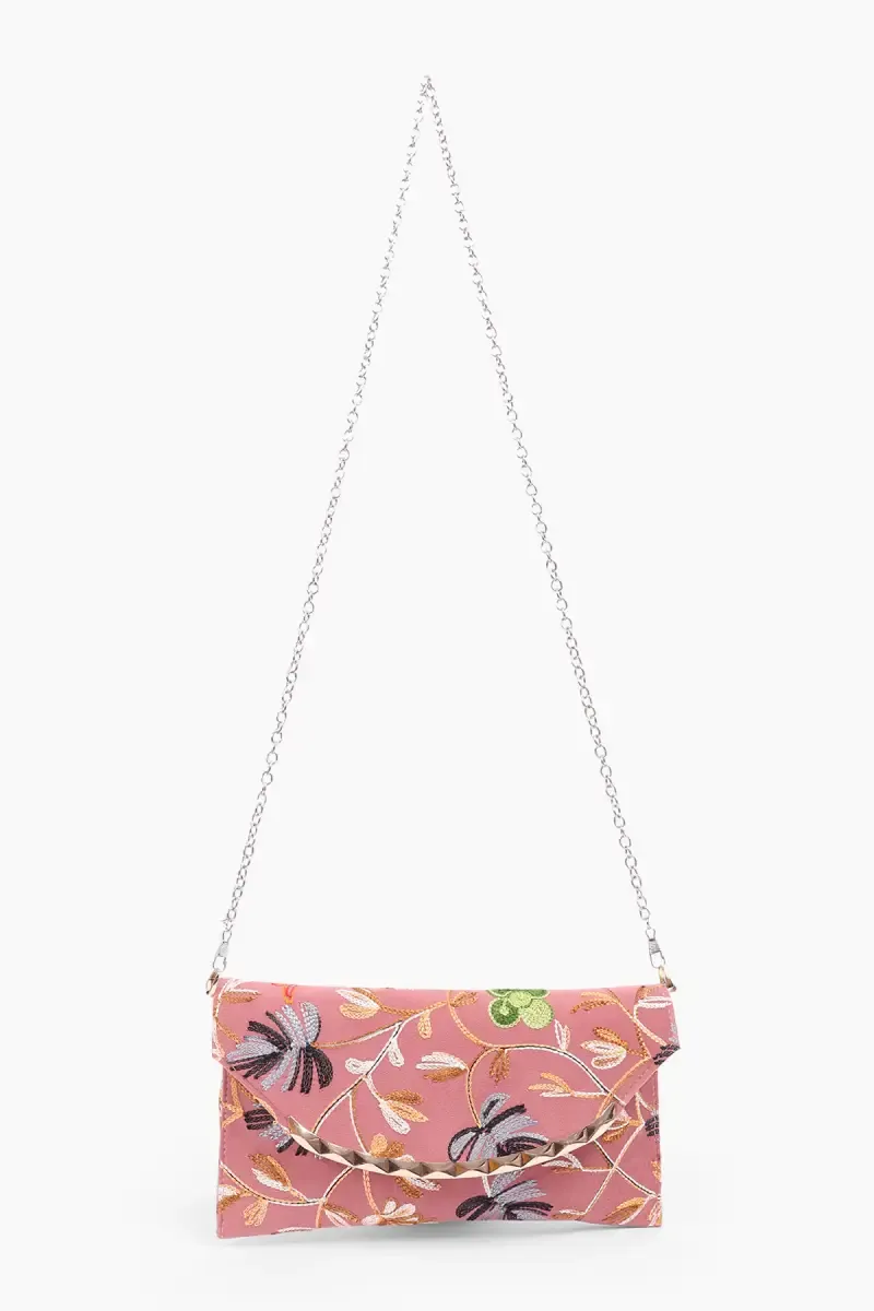 Elegant Embroidered Evening Clutch with Chain Strap for Women