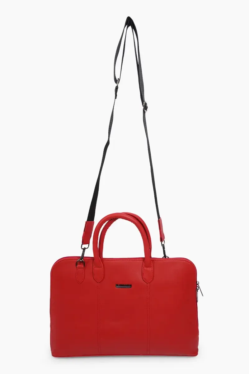 Elite Solid Red Sleek Laptop Messenger Bag for Women