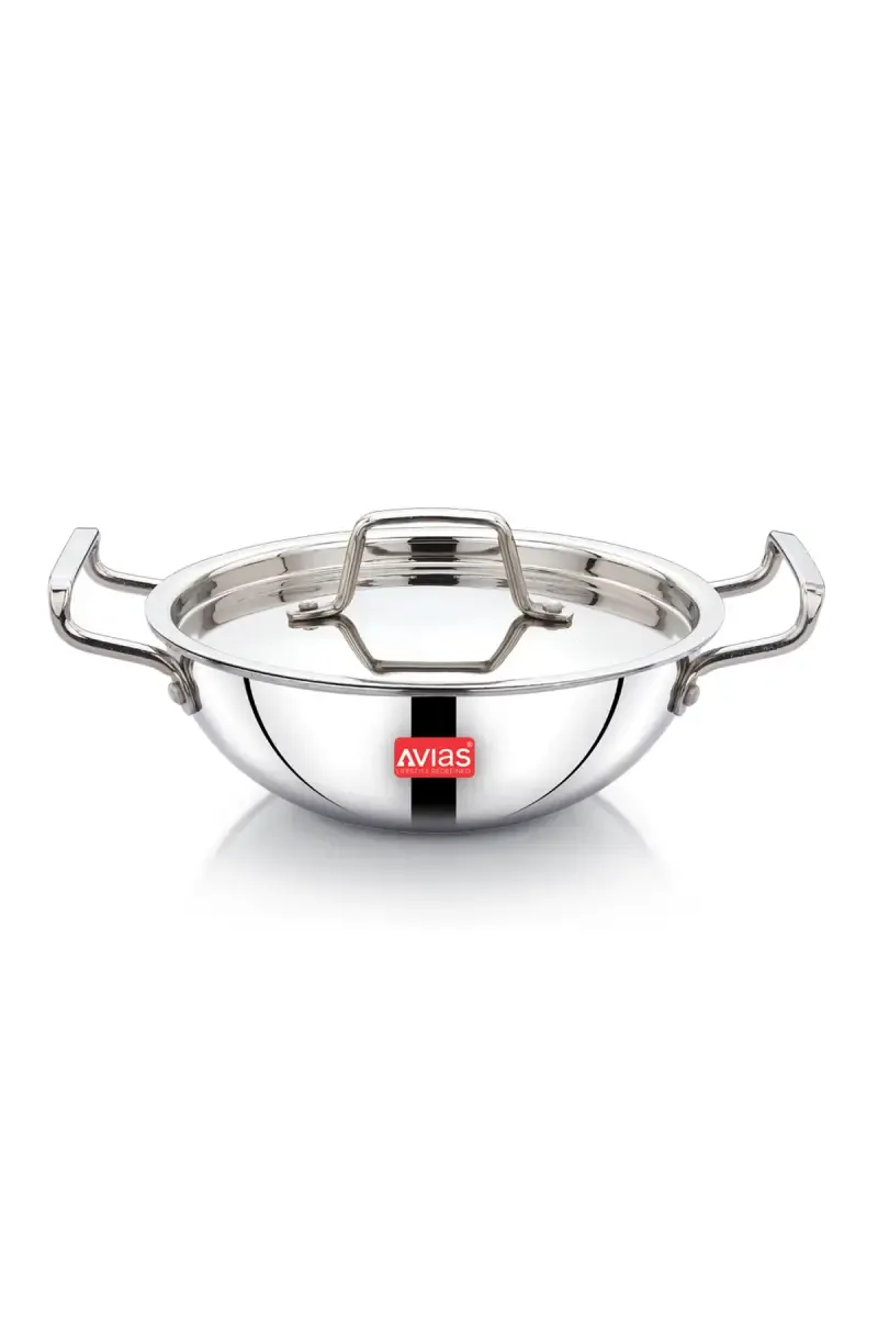 Avias India Stainless Steel IB Triply Kadai with Lid - 2 Ltr / 22cm