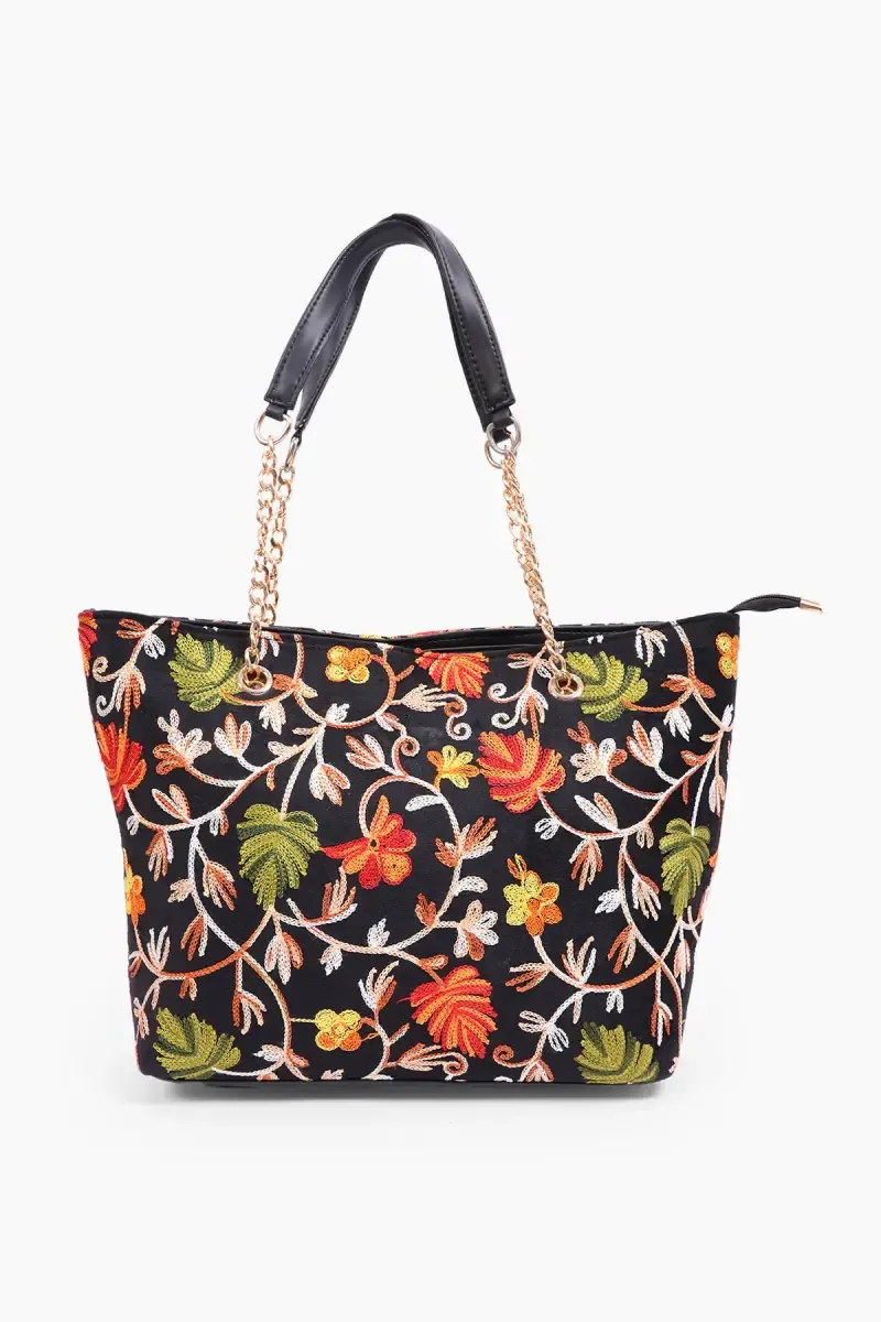 Floral Embroidered Premium Hand Tote Bag for Women 029156BLA