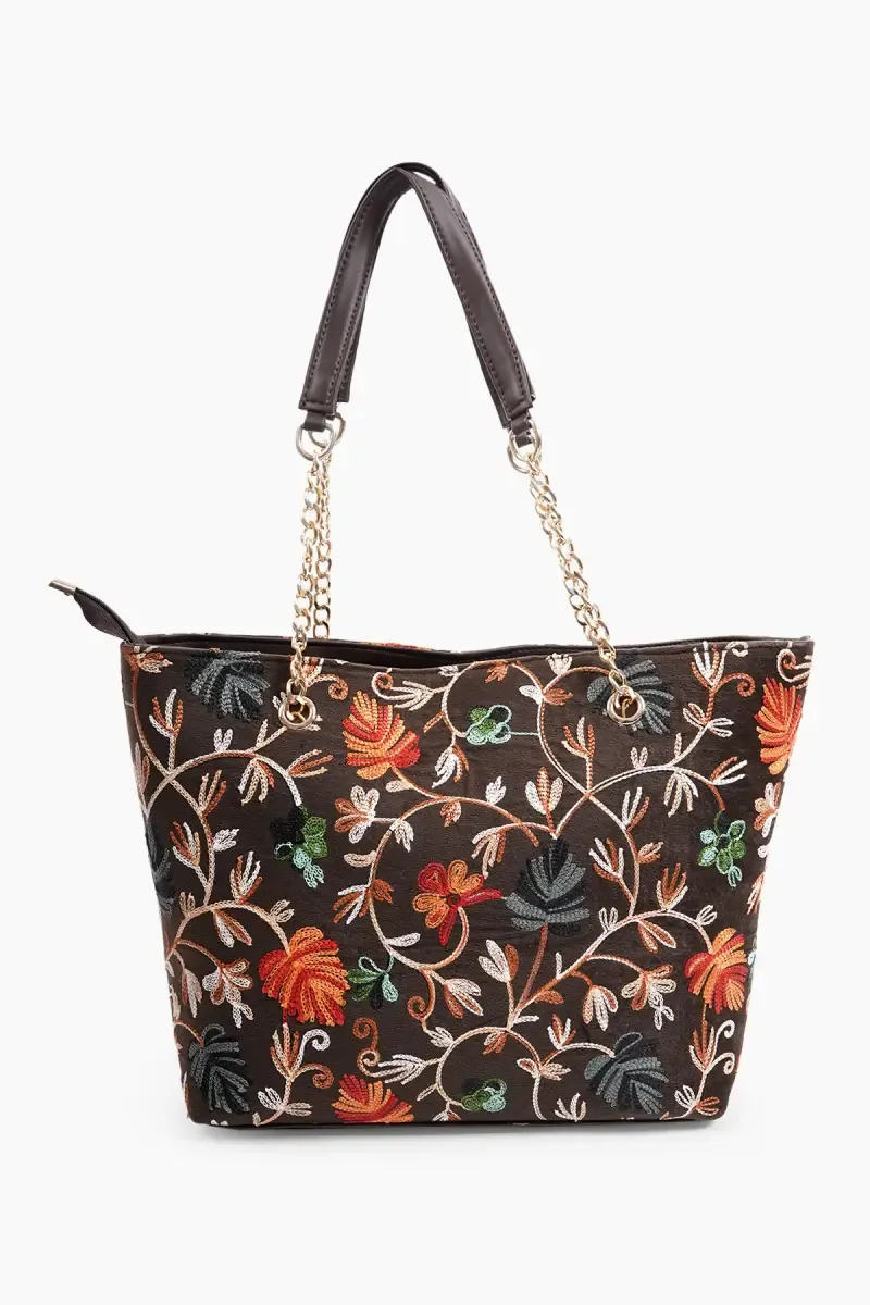 Floral Embroidered Premium Hand Tote Bag for Women 029156BRO