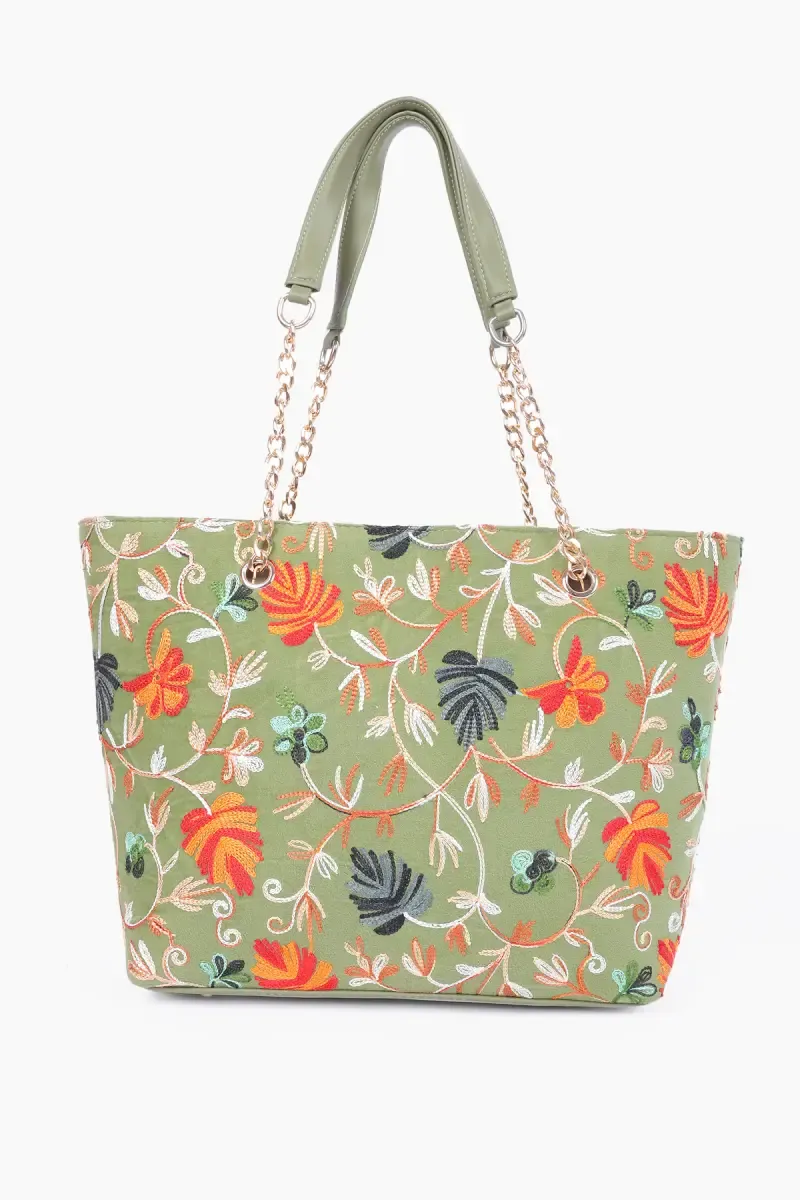 Floral Embroidered Premium Hand Tote Bag for Women 029156GRE