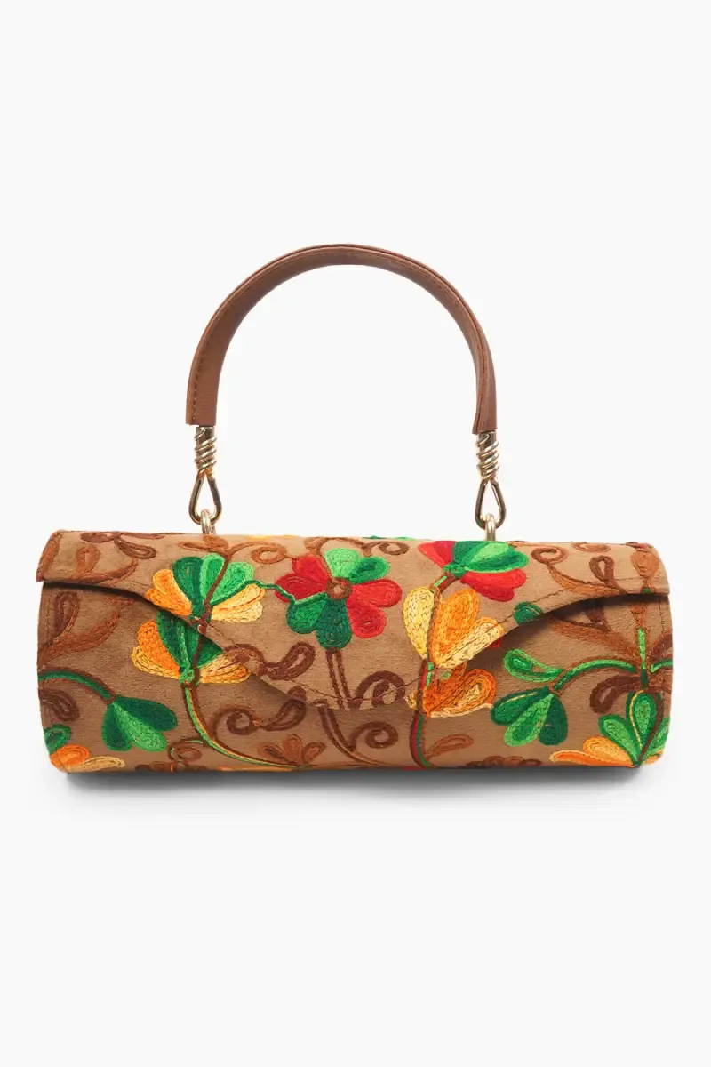 Embroidery Premium Round Clutch with Handle for Women 029163BRO