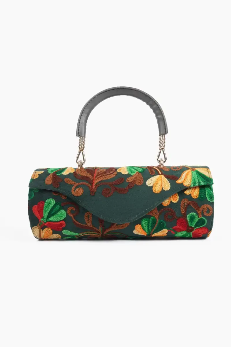 Embroidery Premium Round Clutch with Handle for Women 029163DARGRE