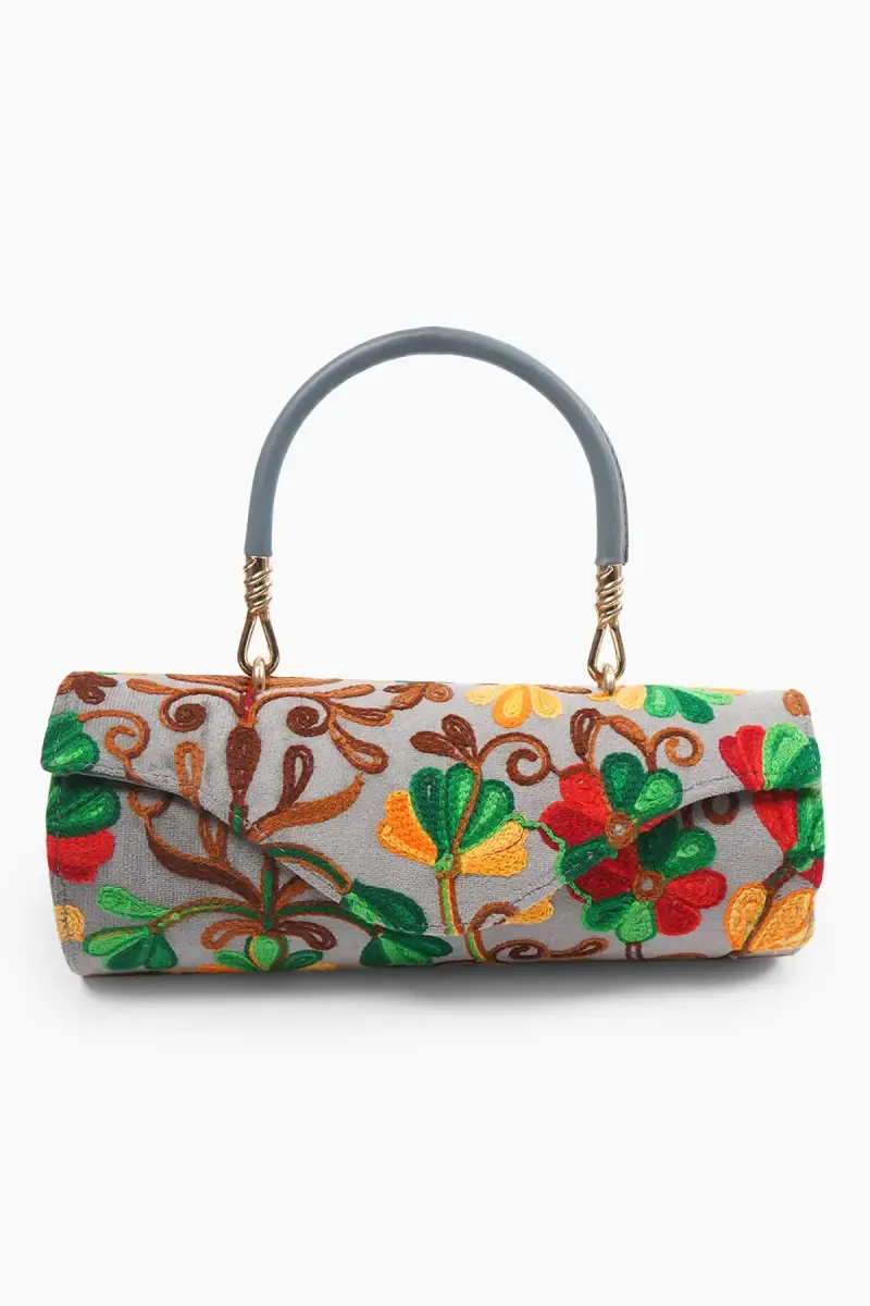 Embroidery Premium Round Clutch with Handle for Women 029163GRE2