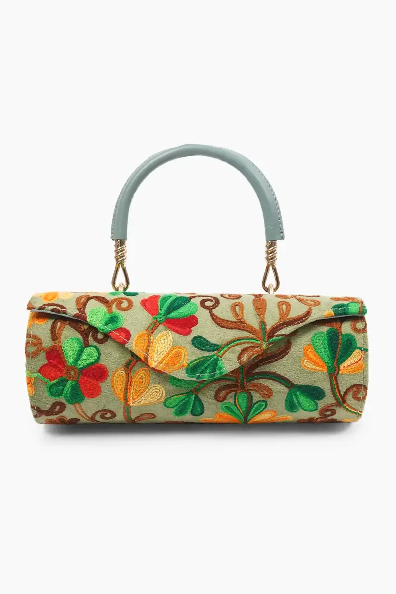 Embroidery Premium Round Clutch with Handle for Women 029163LIGGRE