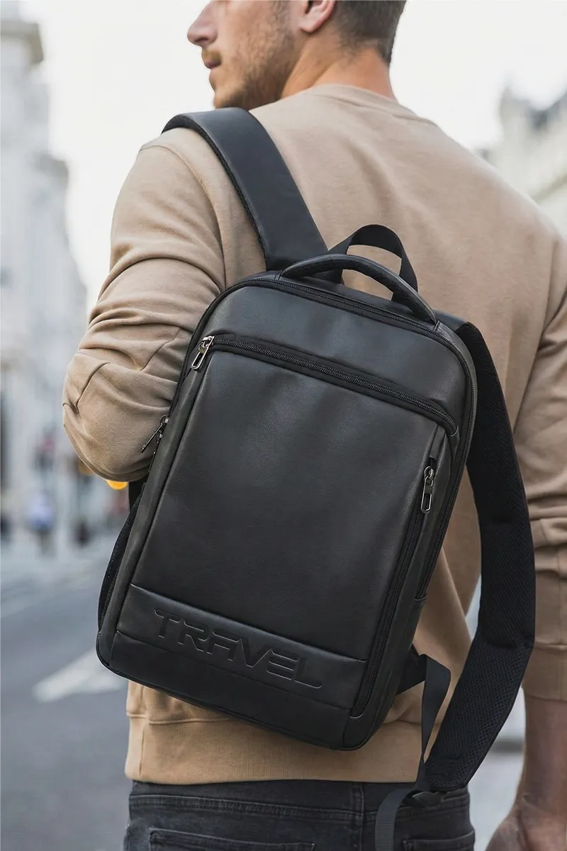 Luxurious Leatherette Travel Backpack with Padded Back for Unisex