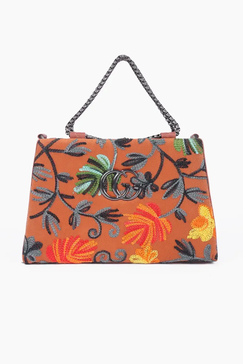 Premium Floral Embroidered Sling Bag for Women 029332TAN