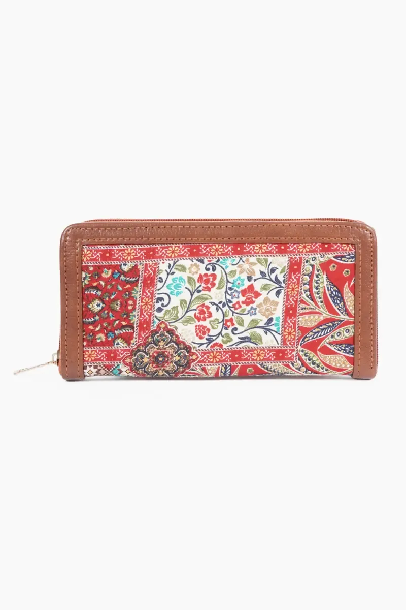Women's Paisley Print Wallet with Embroidered Detailing 029400RED