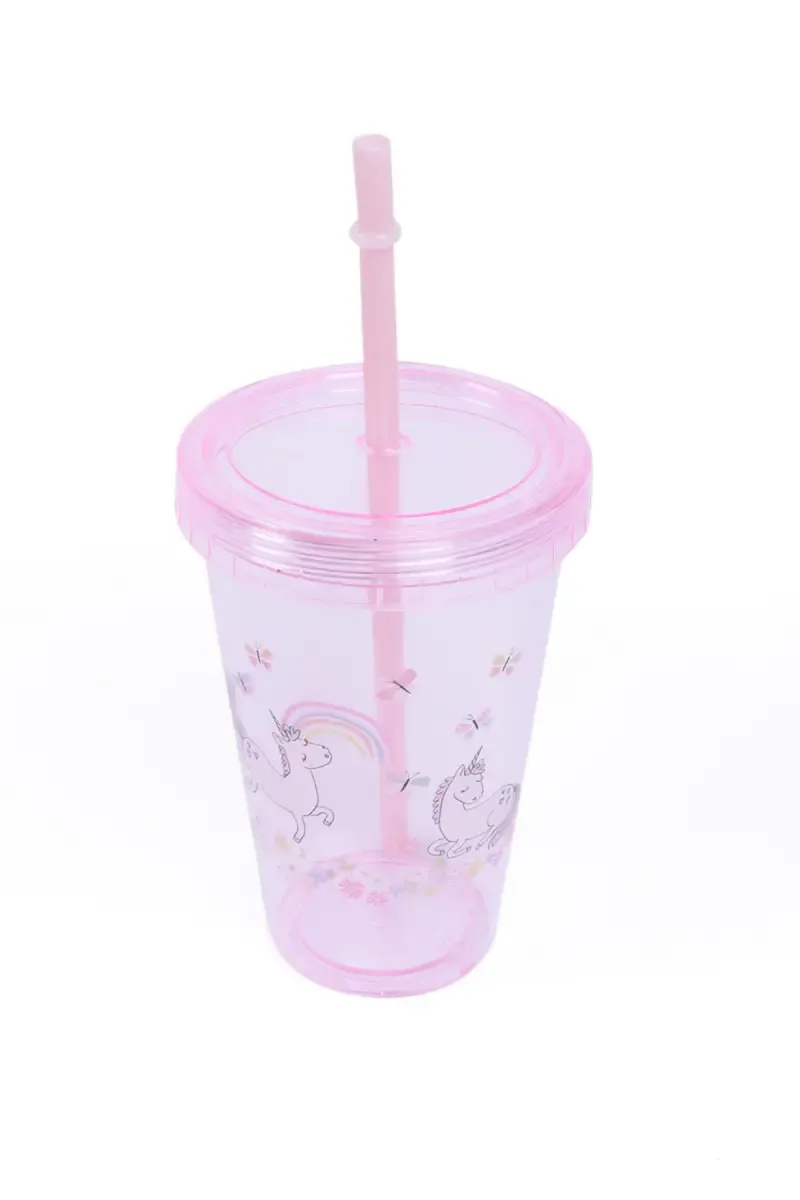 Plastic Tumbler with Lid & Straw - 480ml