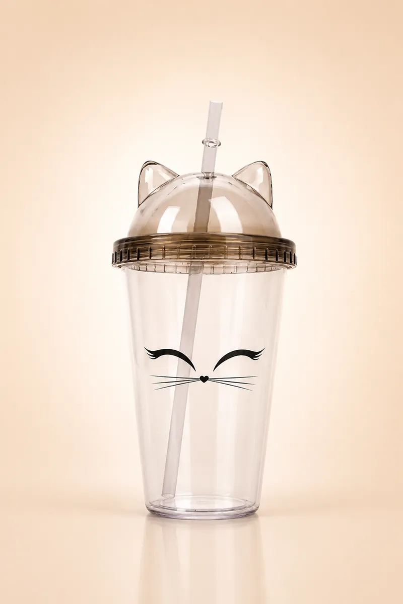 Plastic Tumbler with Lid & Straw - 480ml