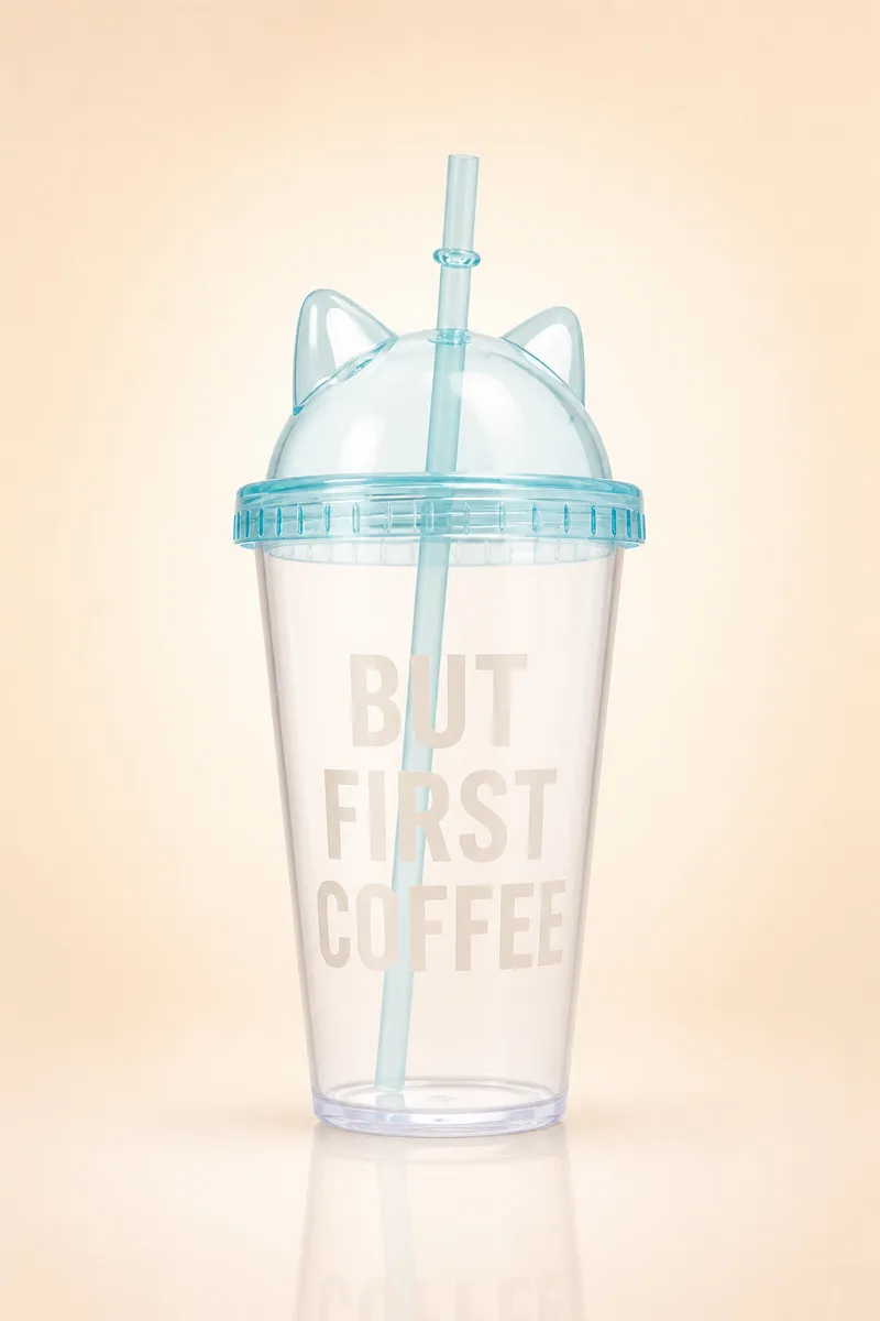 Plastic Tumbler with Lid & Straw - 480ml