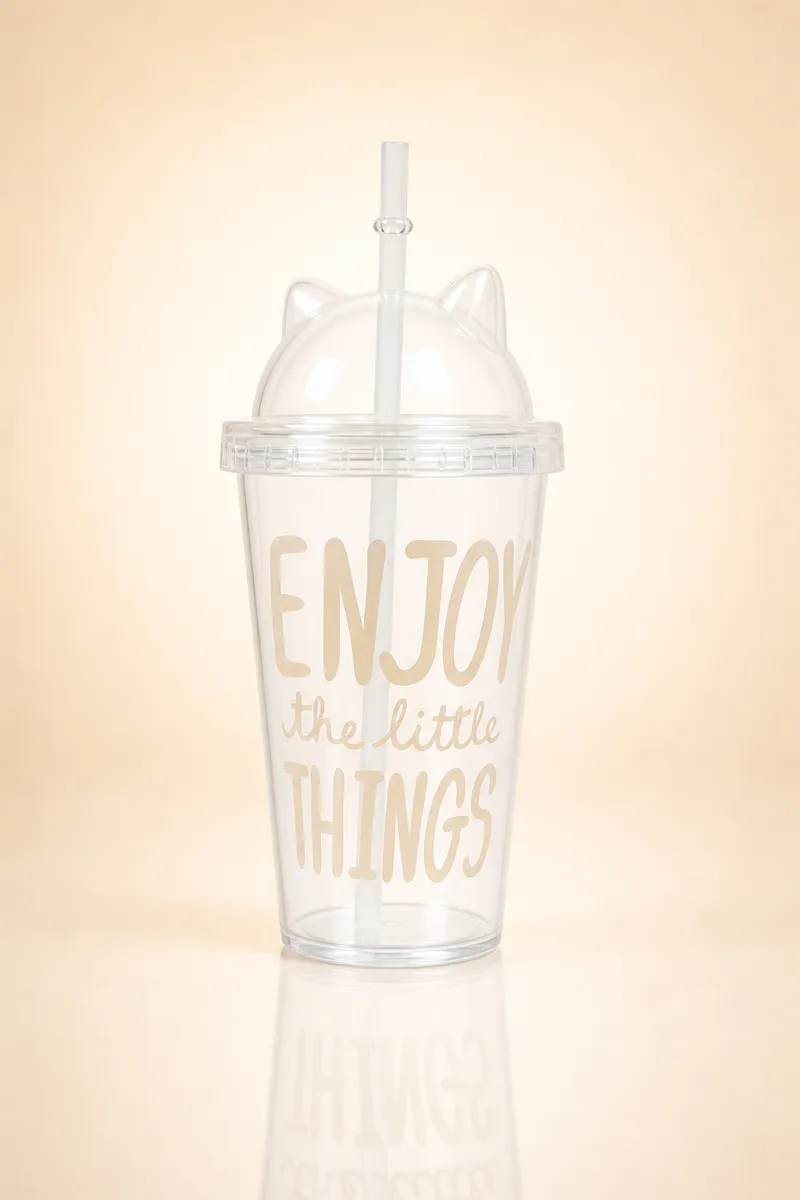 Plastic Tumbler with Lid & Straw - 480ml