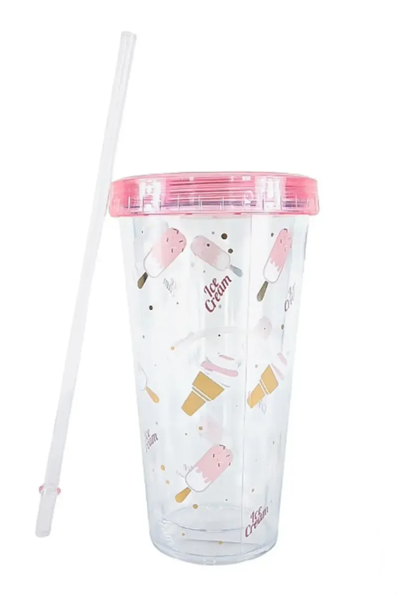 Plastic Tumbler with Lid & Straw - 450ml