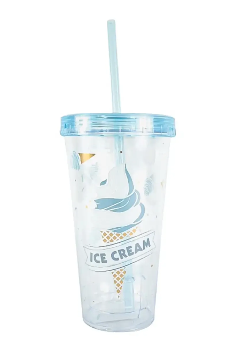 Plastic Tumbler with Lid & Straw - 450ml