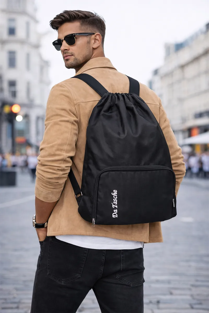 Double Shoulder Travel Drawstring Backpack for Unisex 029528BLA