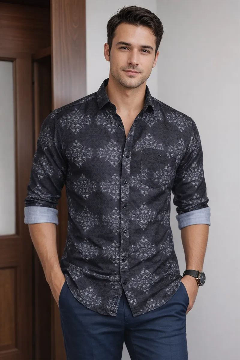 Cotton Printed Casual Shirt for Men 029534GREXXL