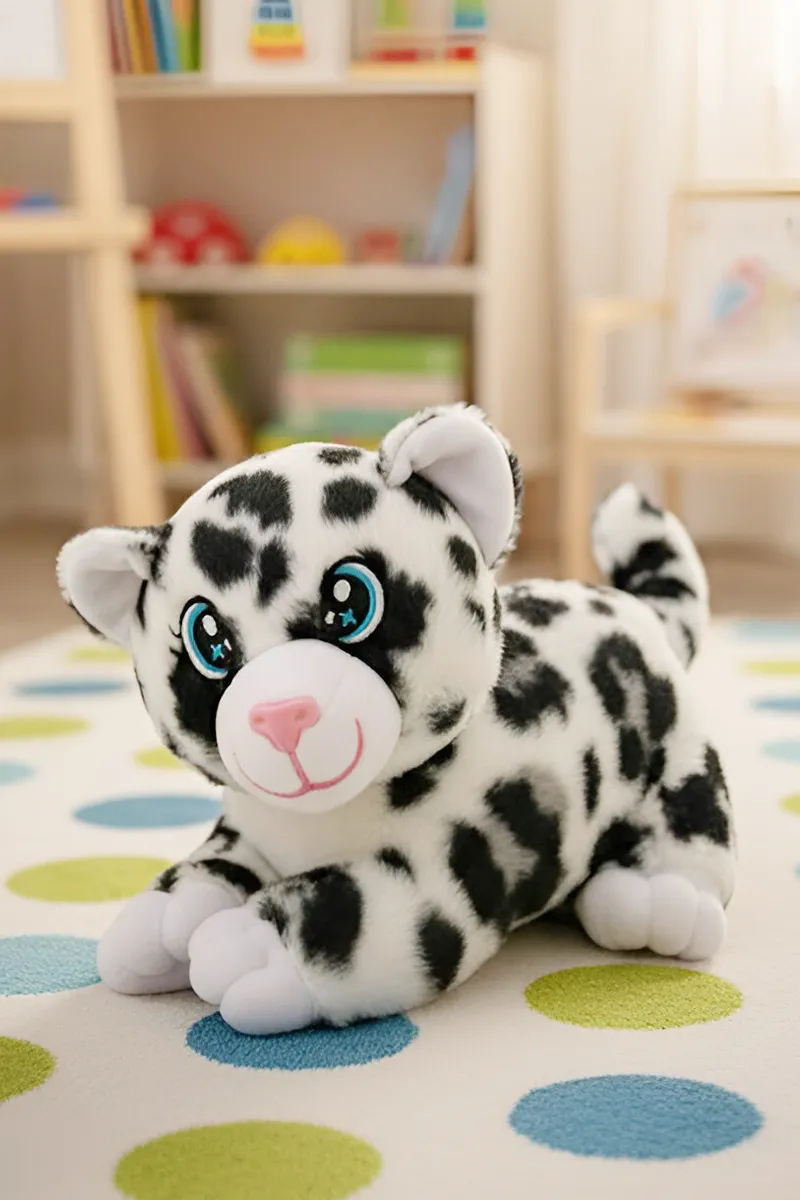 Cute Snow Leopard Cat Plush Toy for Kids 029616BLAWHI
