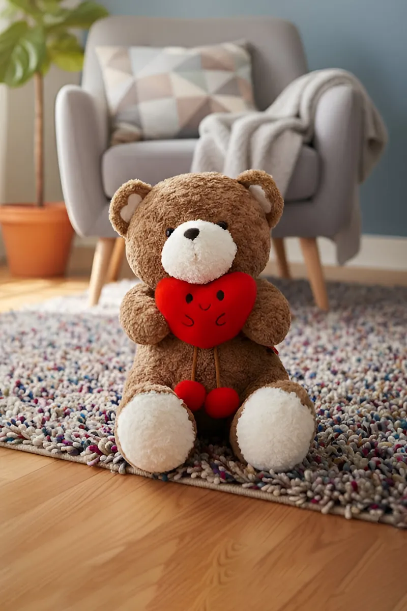 Soft Brown Teddy Bear with Red Heart Plush Toy