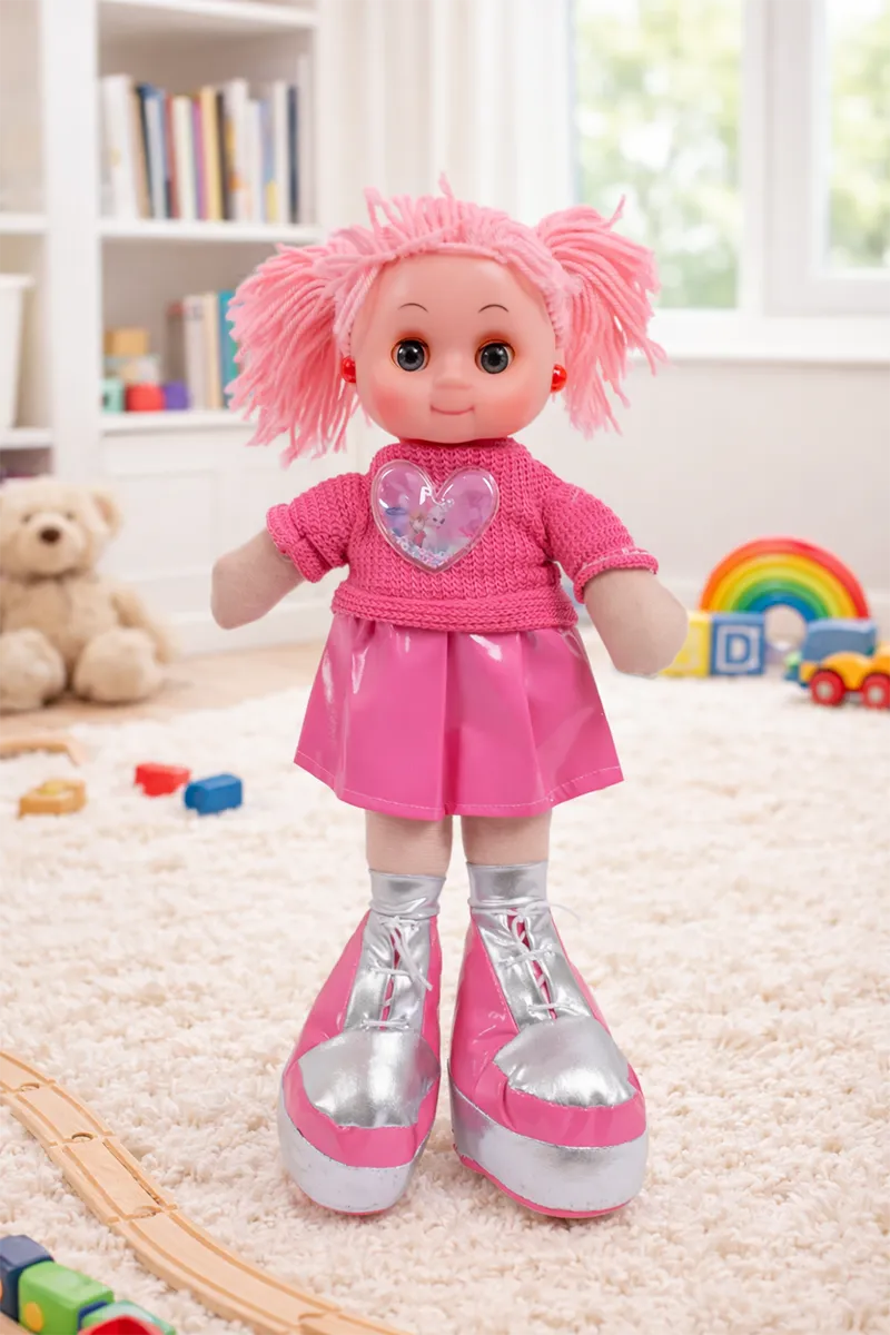 Baby Doll with Woolan Hair - Pink & Grey 029622PIN&GRE