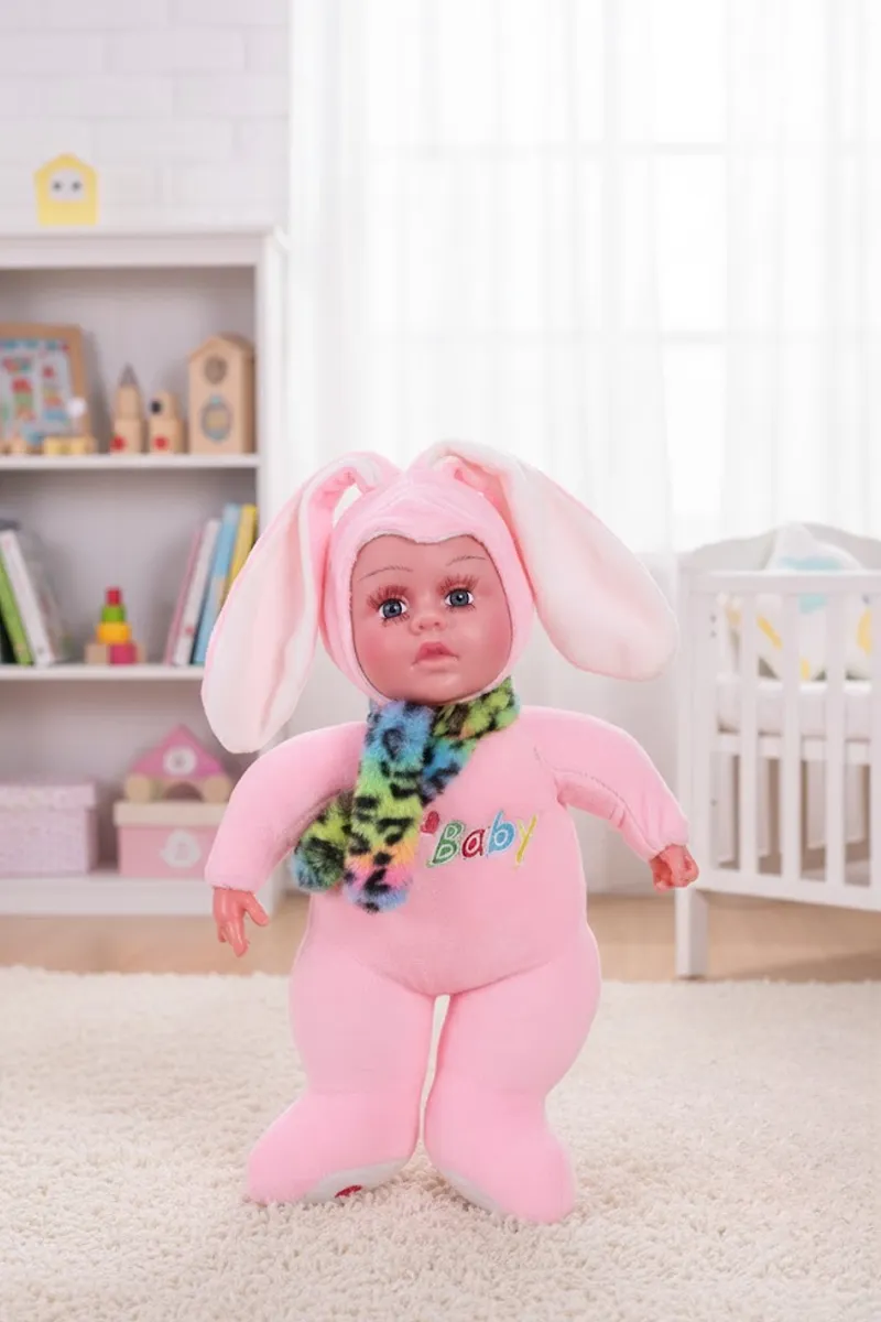 Cute Baby Doll with Bunny Ear Hood for Kids (Baby Pink)
