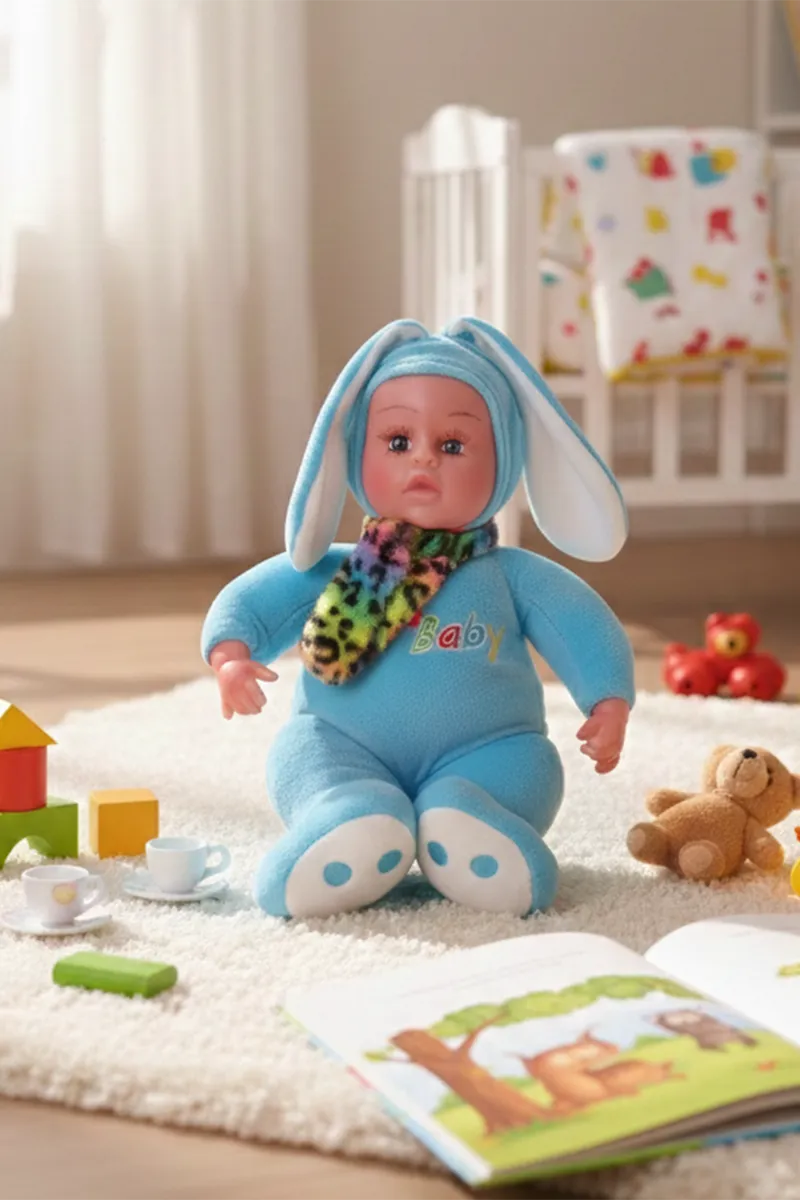 Cute Baby Doll with Bunny Ear Hood for Kids (Blue)