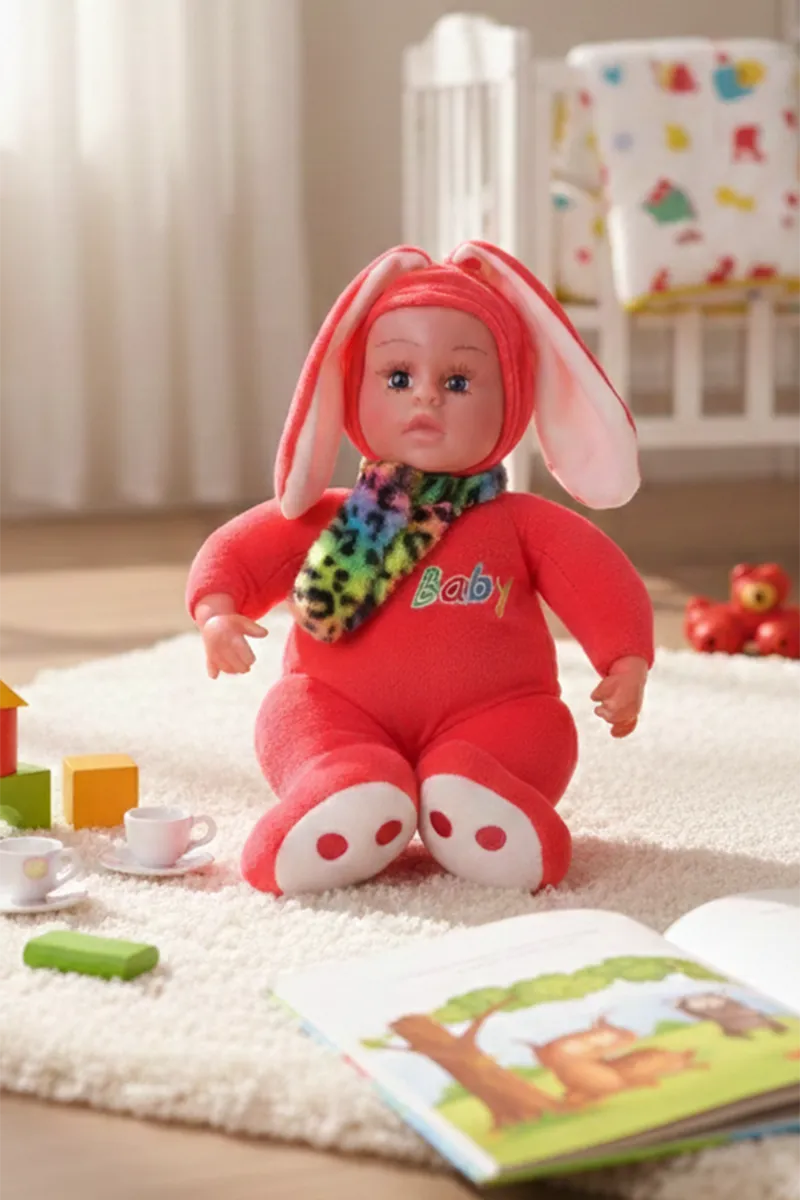 Cute Baby Doll with Bunny Ear Hood for Kids (Deep Pink)
