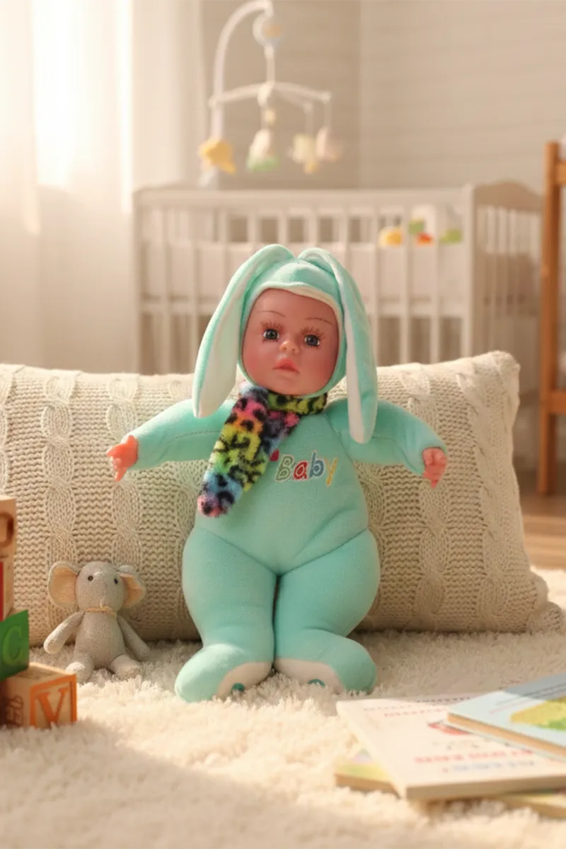 Cute Baby Doll with Bunny Ear Hood for Kids (Green)
