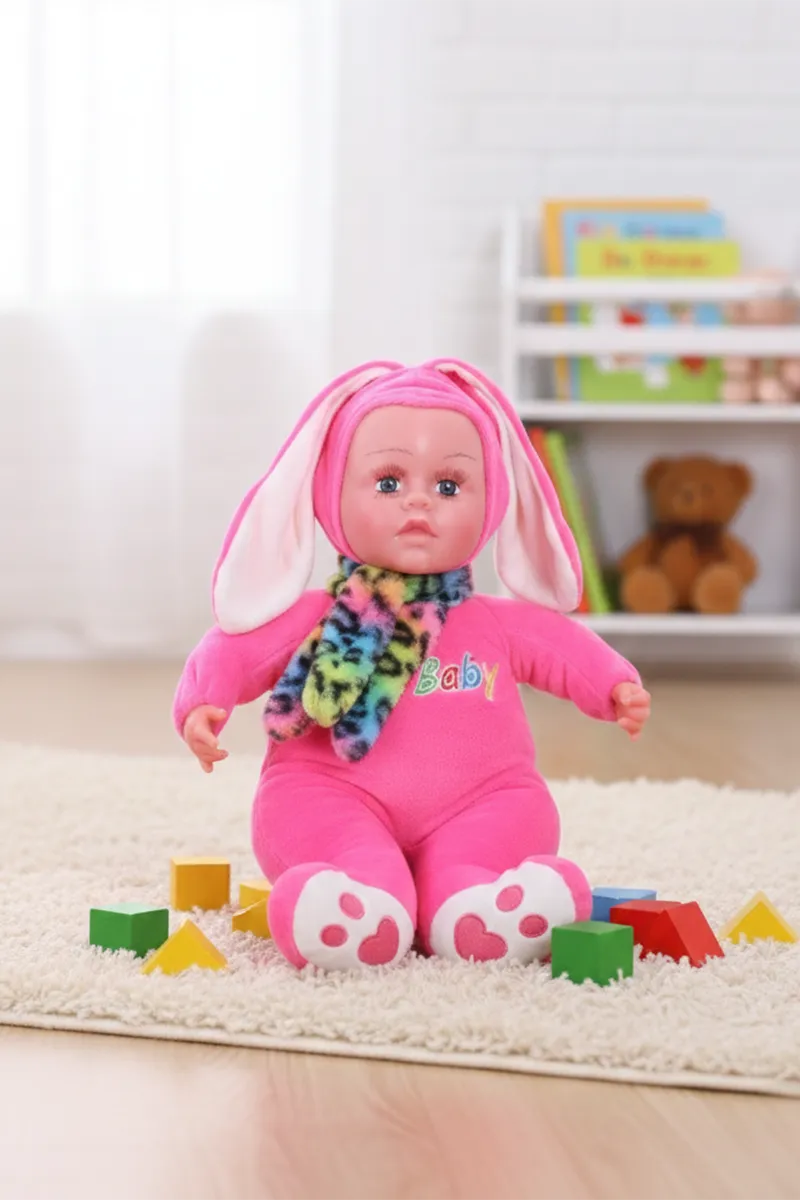 Cute Baby Doll with Bunny Ear Hood for Kids (Pink)
